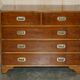 Vintage military campaign chest of drawers in burr yew wood.