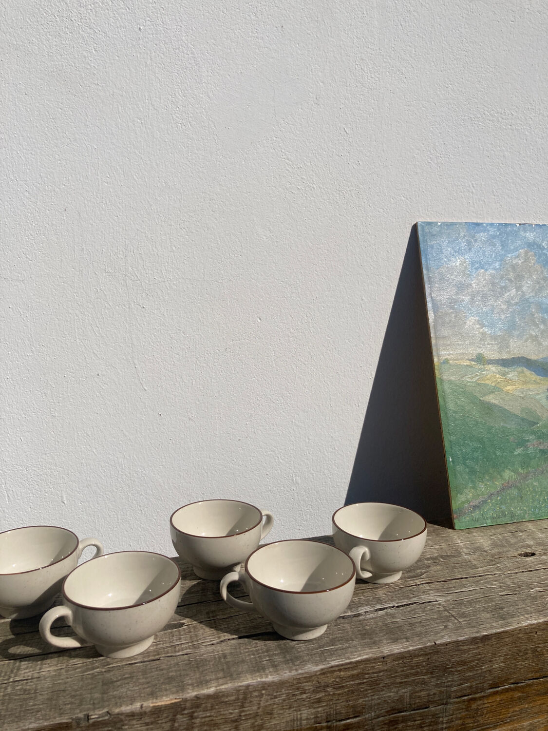6 cups in brown speckled beige vintage stoneware 90