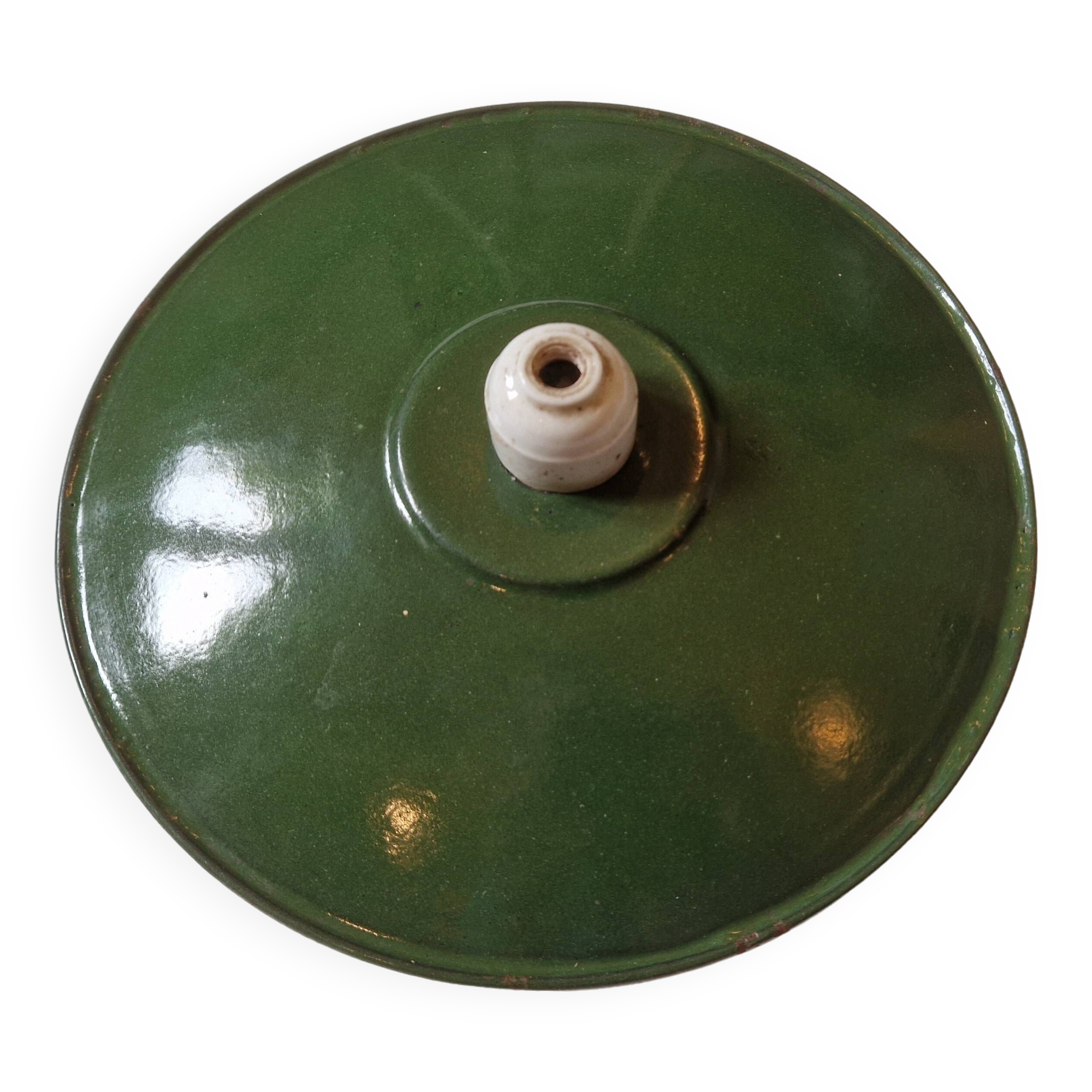 Old workshop pendant light green enameled sheet metal 1930