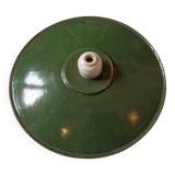 Old workshop pendant light green enameled sheet metal 1930
