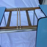 Table in blue formica with extensions