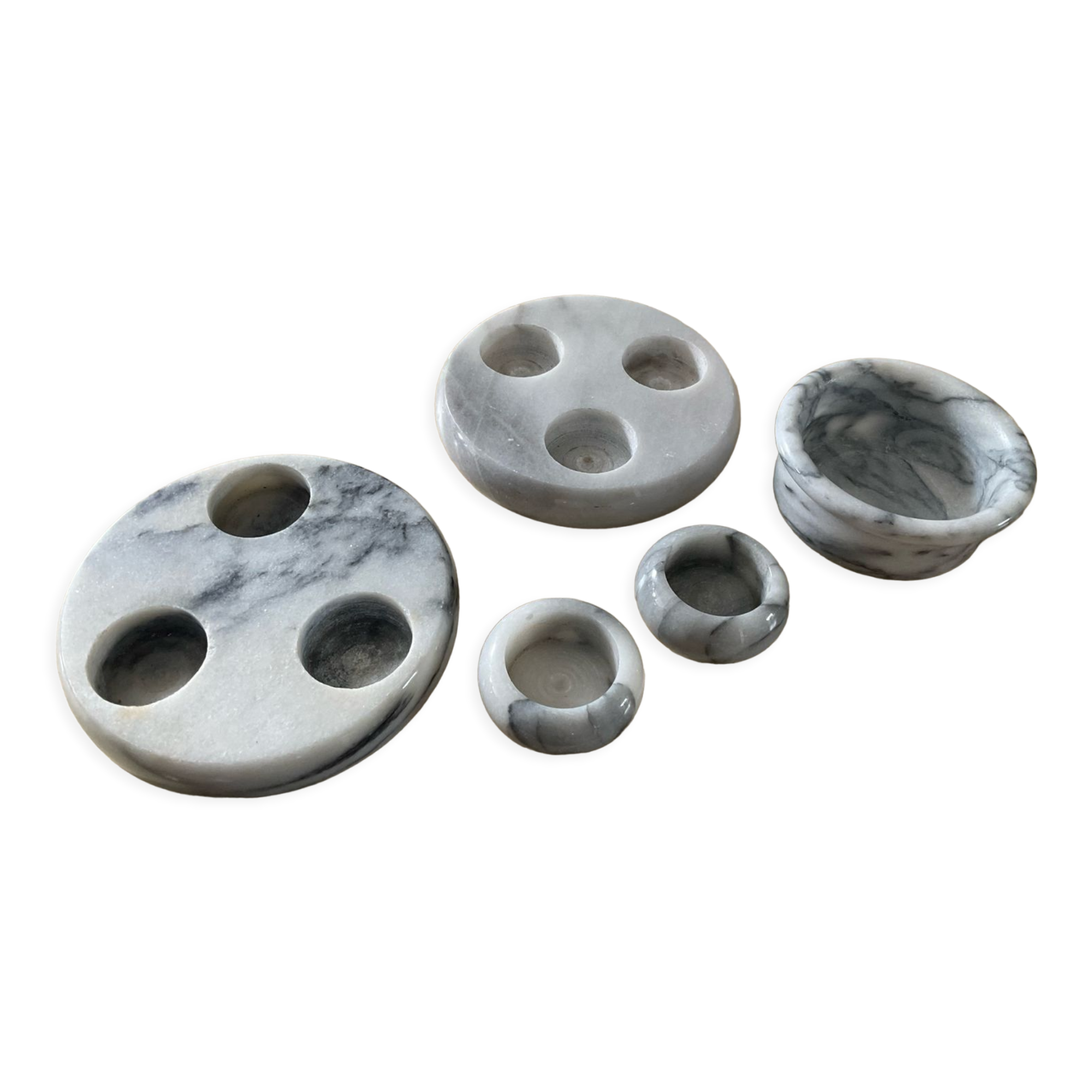 Series of 5 vintage candle holders in Carrara marble