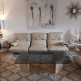 Large travertine coffee table and smoked glass