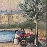 Painting "Jardin du Luxembourg, flower merchant" Michel Pabois born in 1939