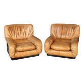 Vintage 20thc pair of italian leather lounge chairs by rossi di albizzate