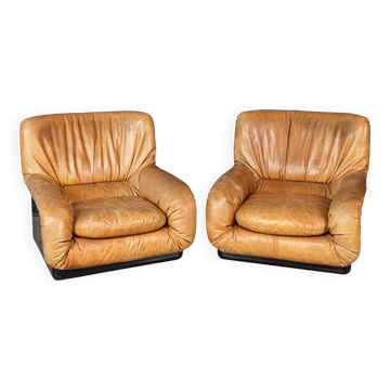 Paire de fauteuils en cuir italien vintage du 20e siècle par rossi di albizzate