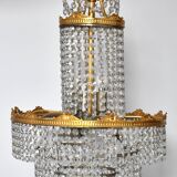 Lustre à 3 lumières en métal doré et pampilles en verre