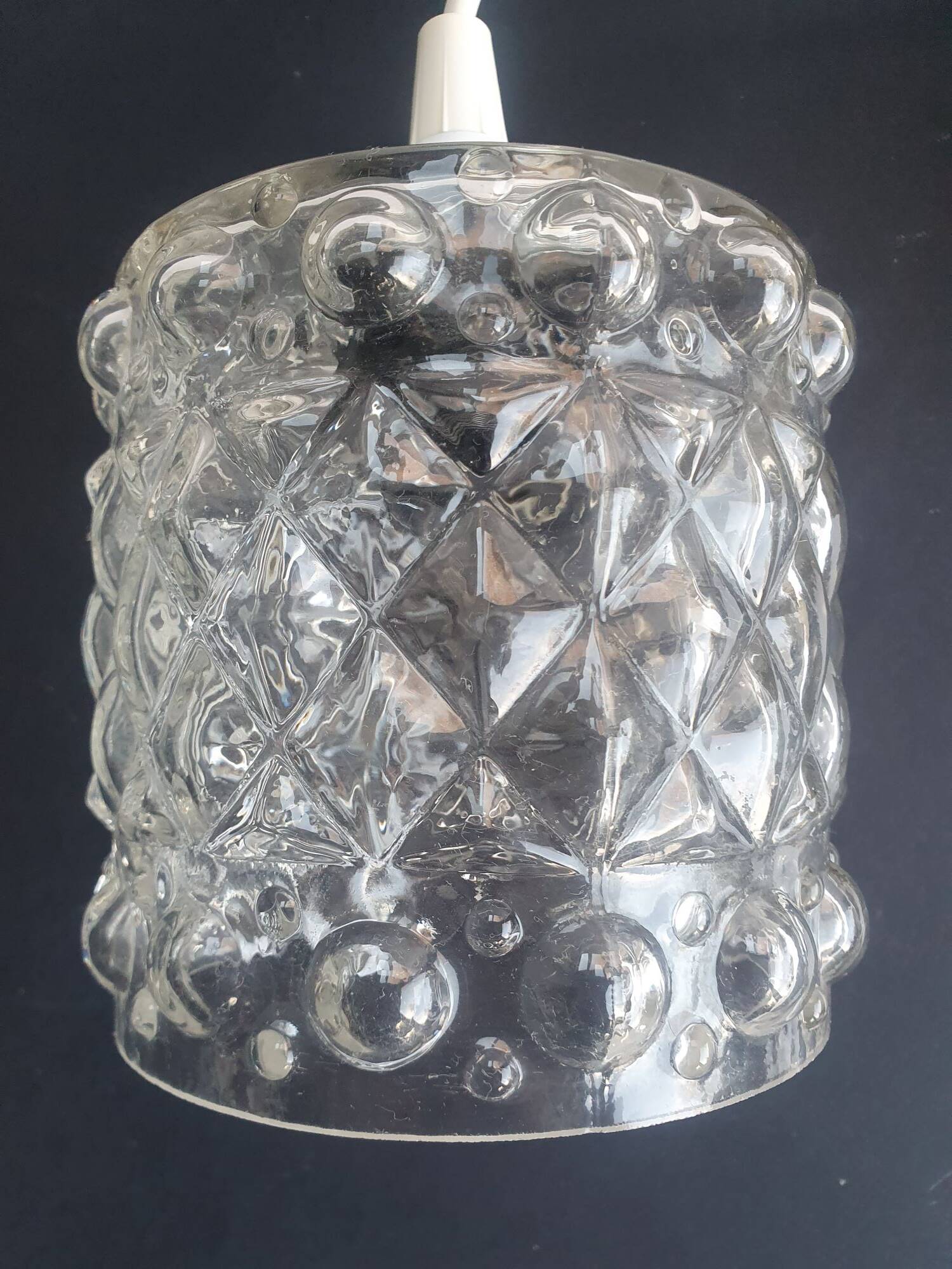 Pair of vintage 1970s glass pendant lights