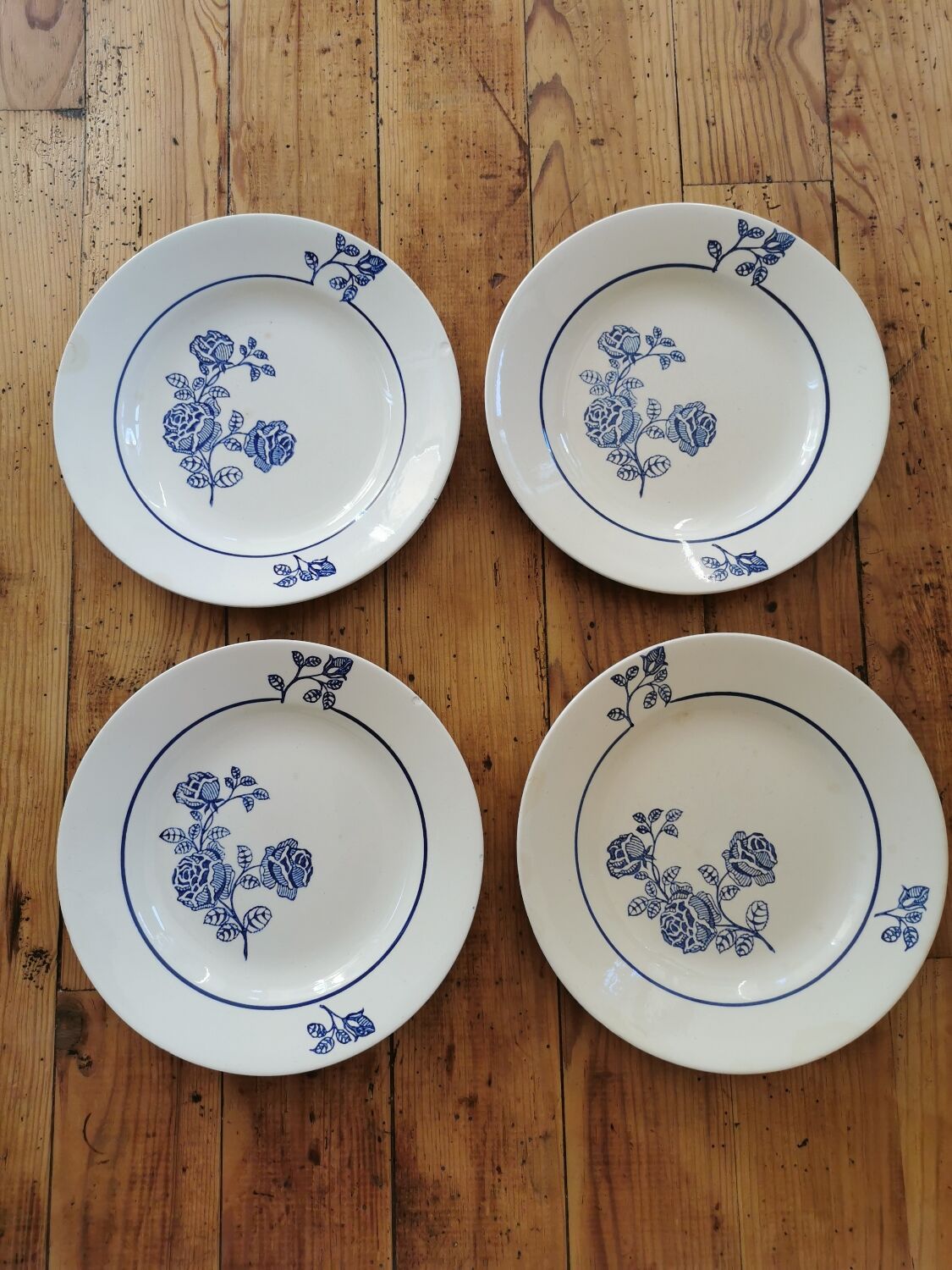 Old St Amand flat plates, blue roses