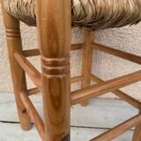 beech stool with straw seat, farmhouse stool