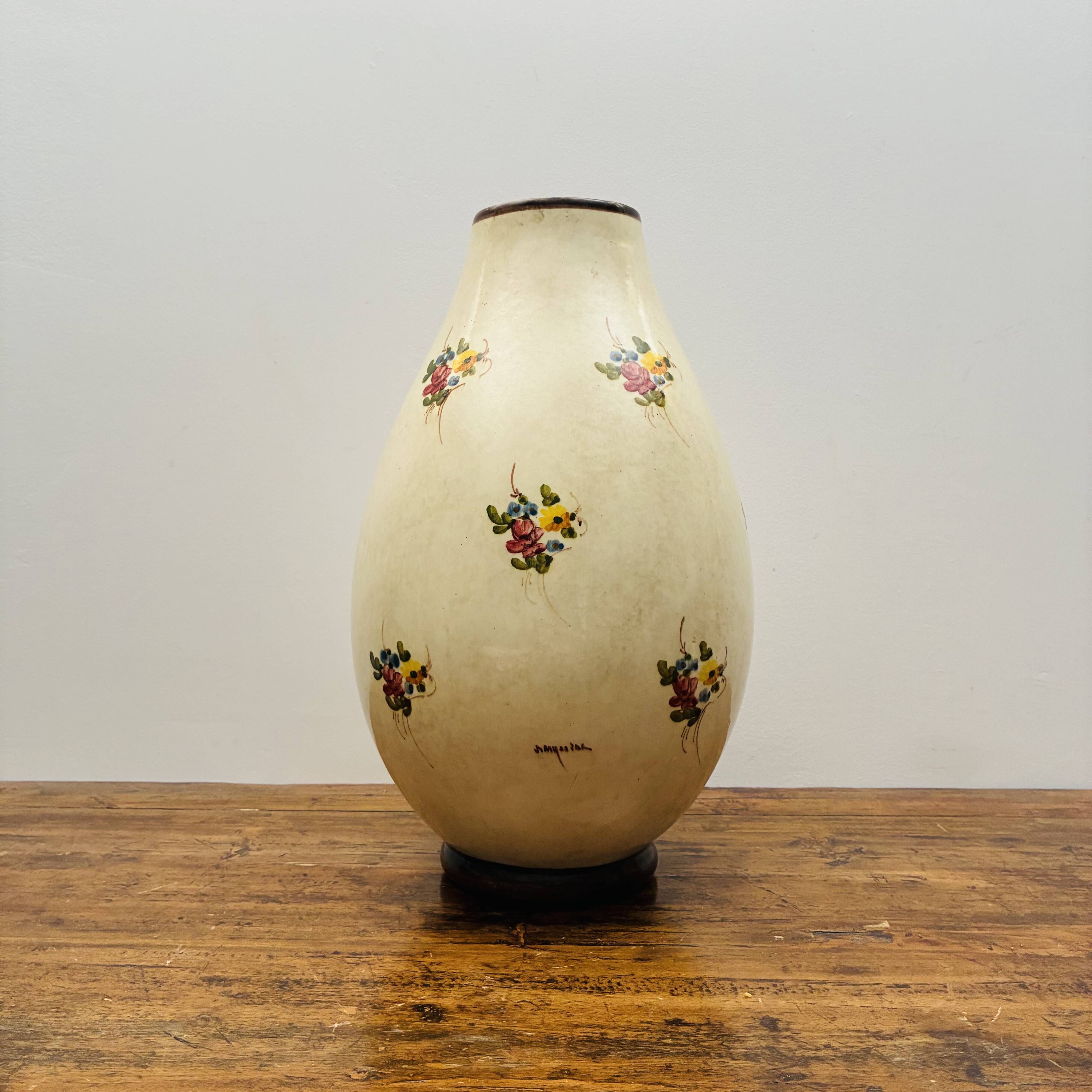 Large vase signed Jérôme Massier – Vallauris – 37 cm – Ceramic with flora decoration