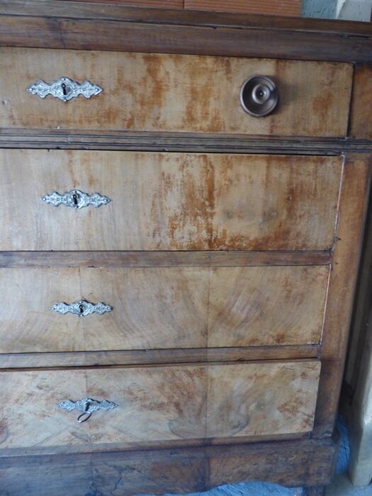 Antique chest of drawers with 4 drawers of Epoque Louis Philippe in solid walnut wood and walnut veneer - Totalme