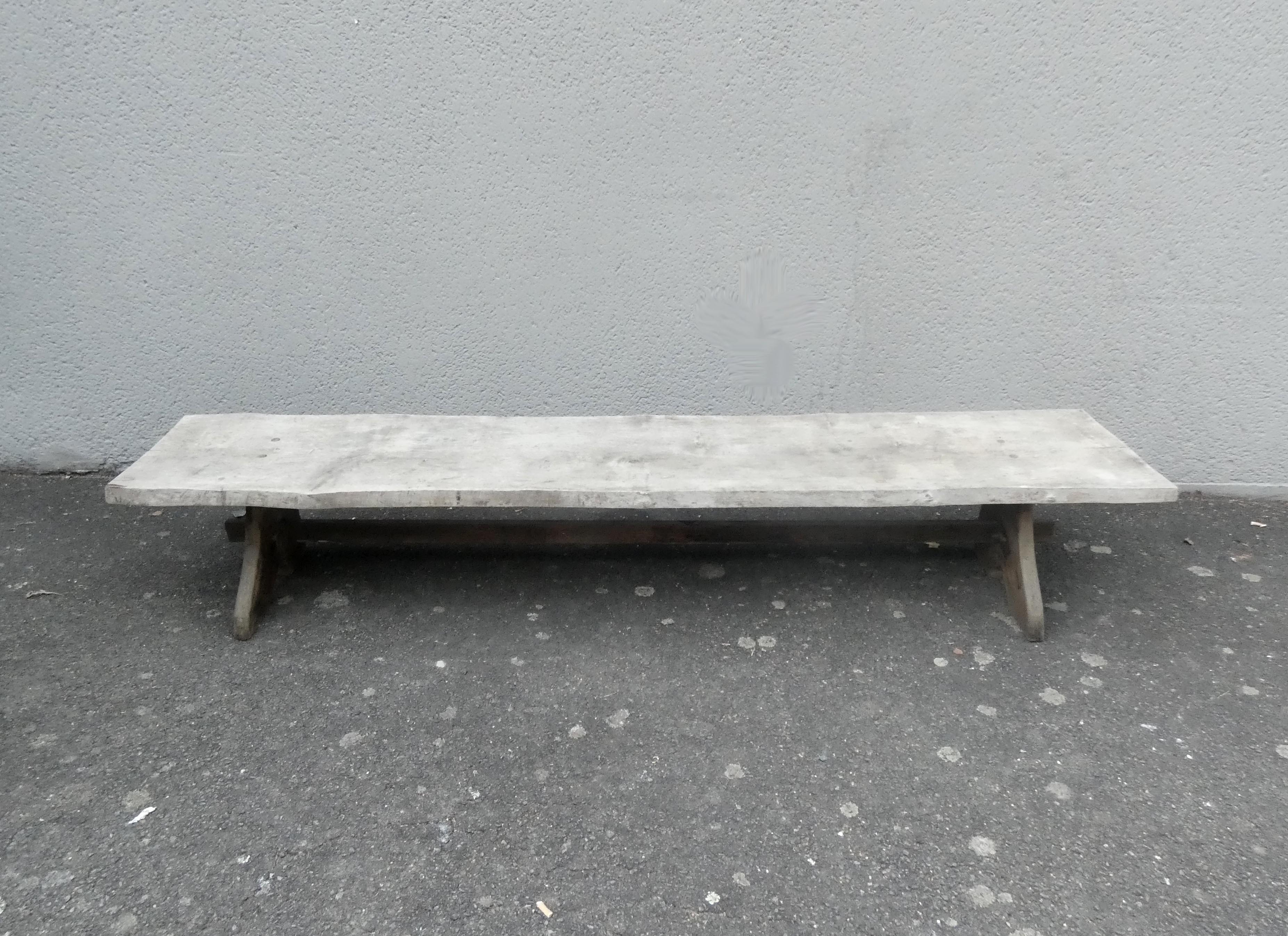 Old farm bench, bed end, in raw solid oak