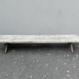 Old farm bench, bed end, in raw solid oak