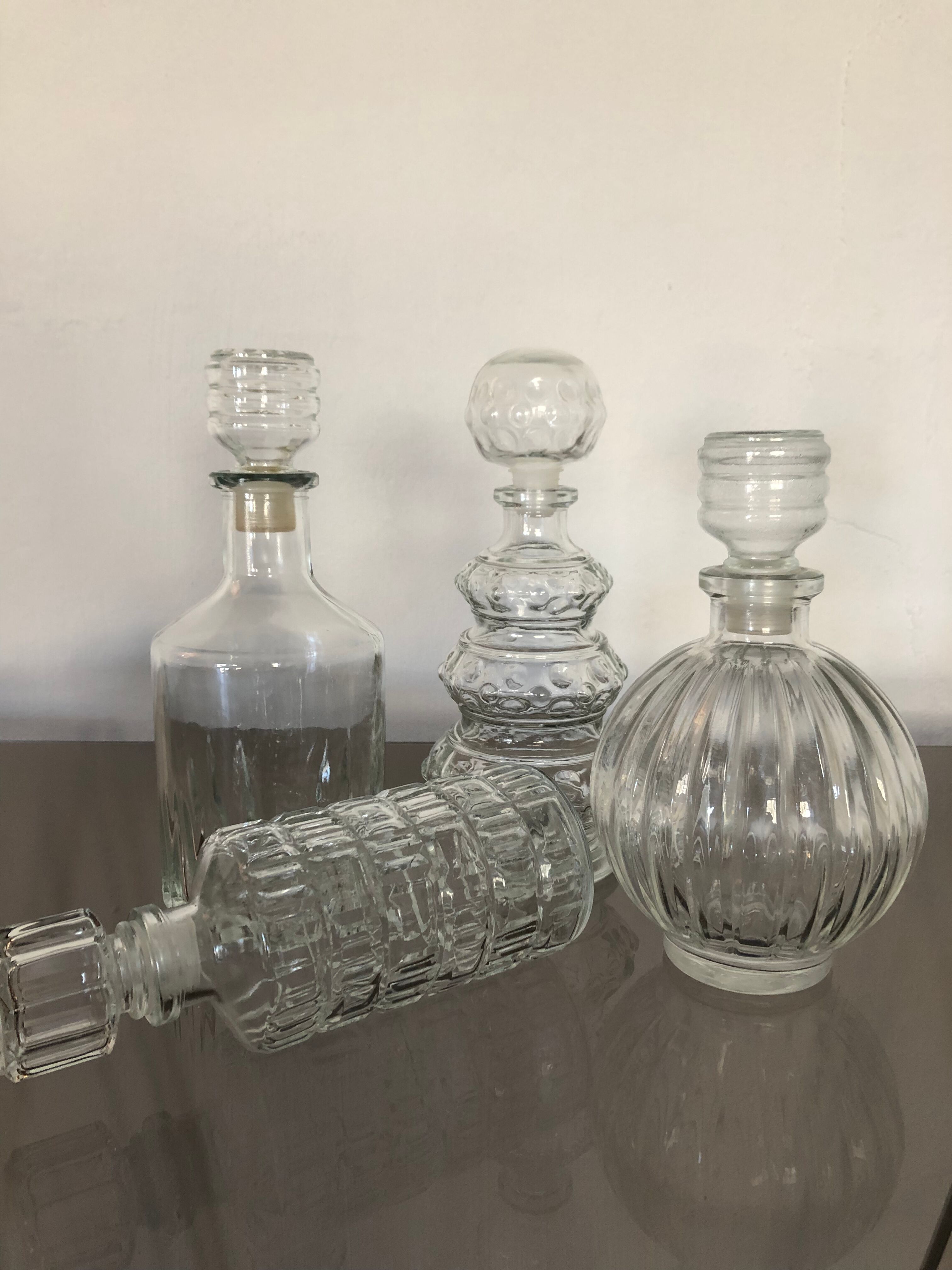 Lot 4 vintage decanters mismatched