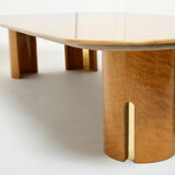 Very large coffee table maple brass Giovanni Offredi Saporiti 1980