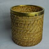 Rattan and brass book basket, Italy, 1970