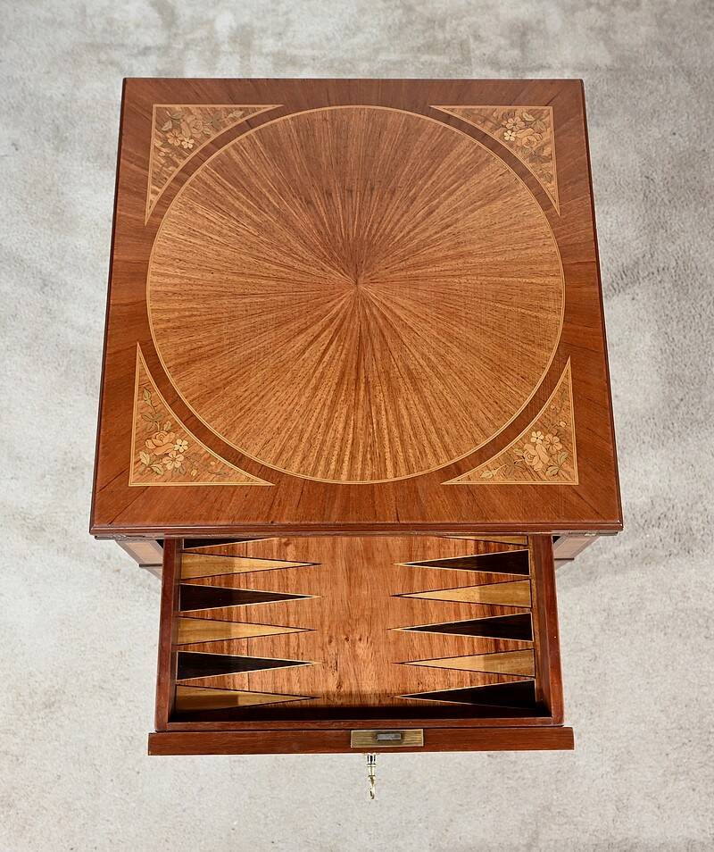 Mahogany and marquetry games table, Art Nouveau, 1920