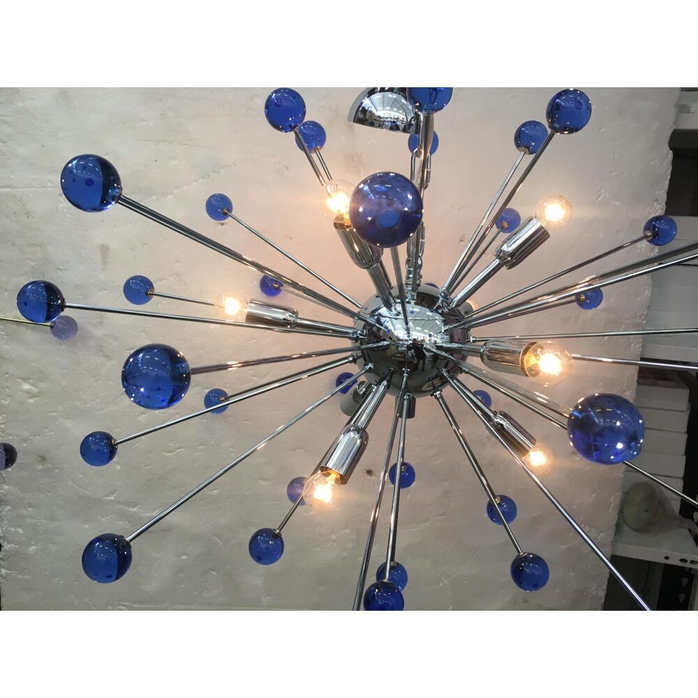 Blue “star” murano glass oval sputnik chandelier