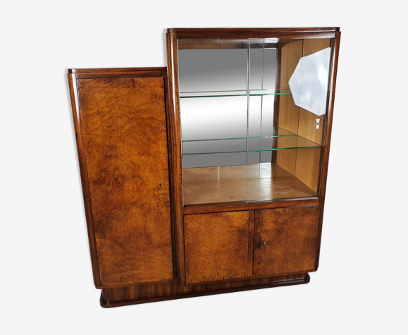 Buffet art déco avec étagères coulissantes en verre années 1940
