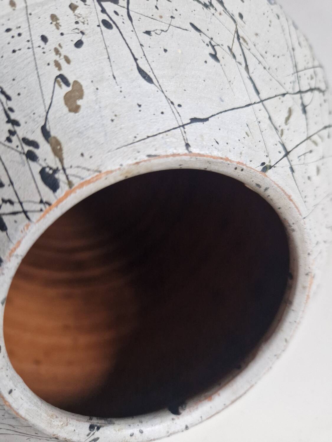 Painted Terracotta Vase with Graphic Pattern