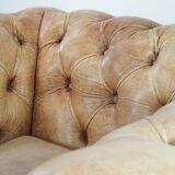 Chesterfield armchair made of cowhide leather in a light cognac colour