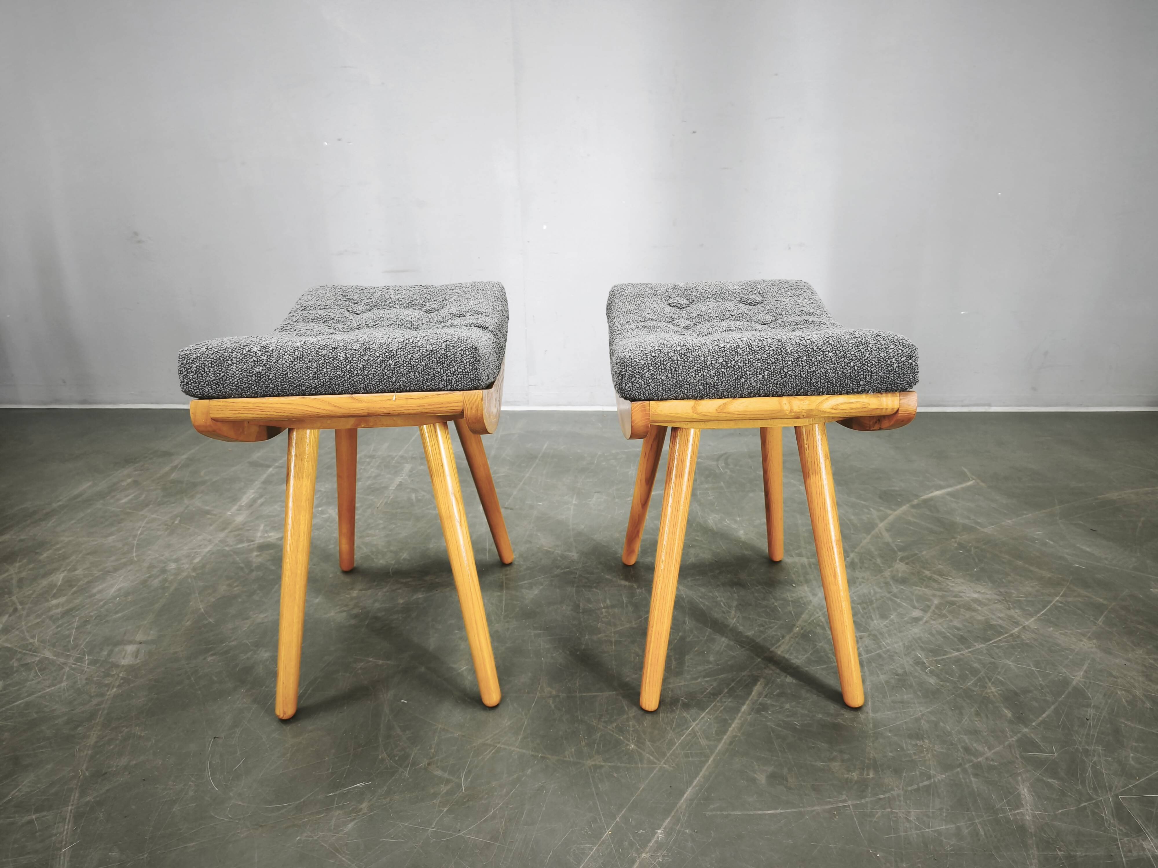 Pair of 1960s Maple Mid Century Stools, Czechoslovakia