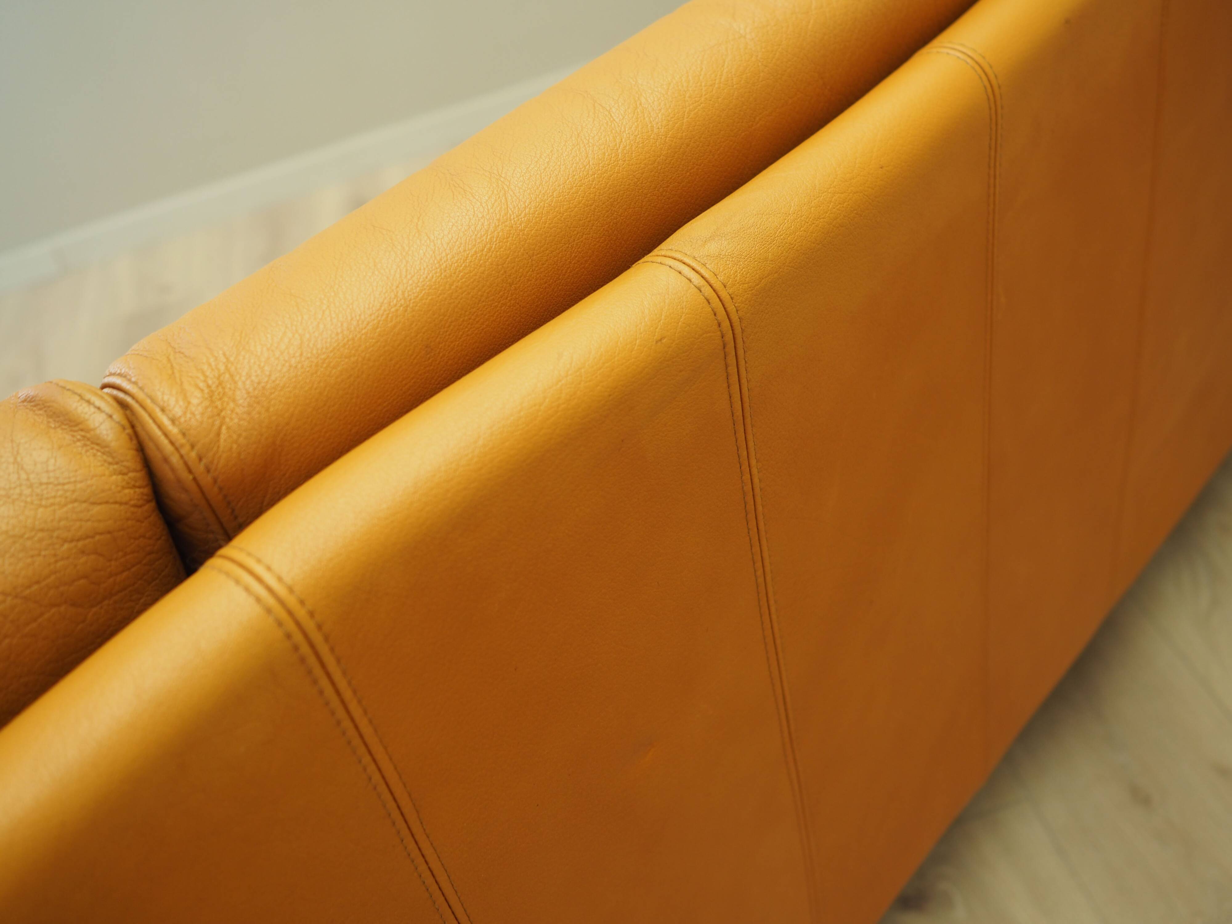 Orange leather sofa, Danish design, 1970s, production: Denmark