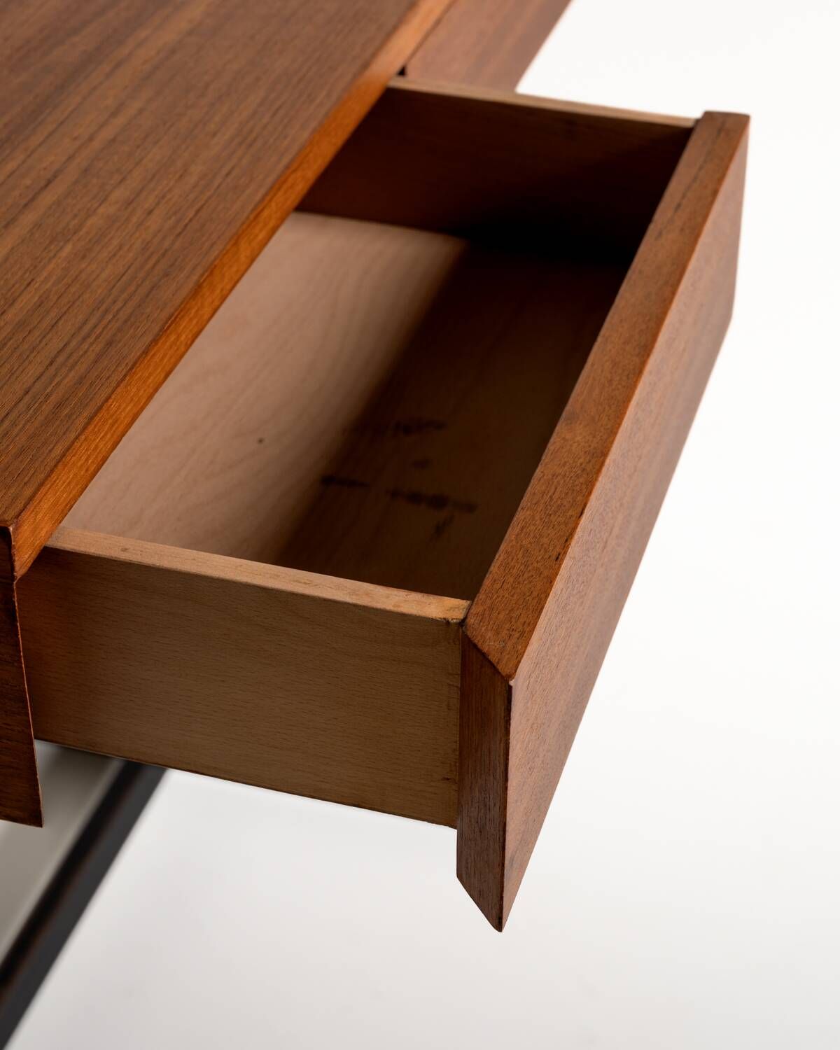 Teak writing desk with black metal structure, European production, 1960s