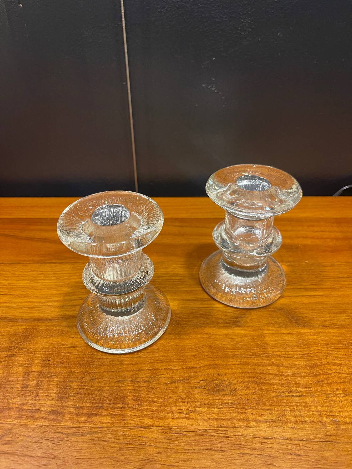 Pair of Festivo crystal candle holders by Timo Sarpaneva 1960