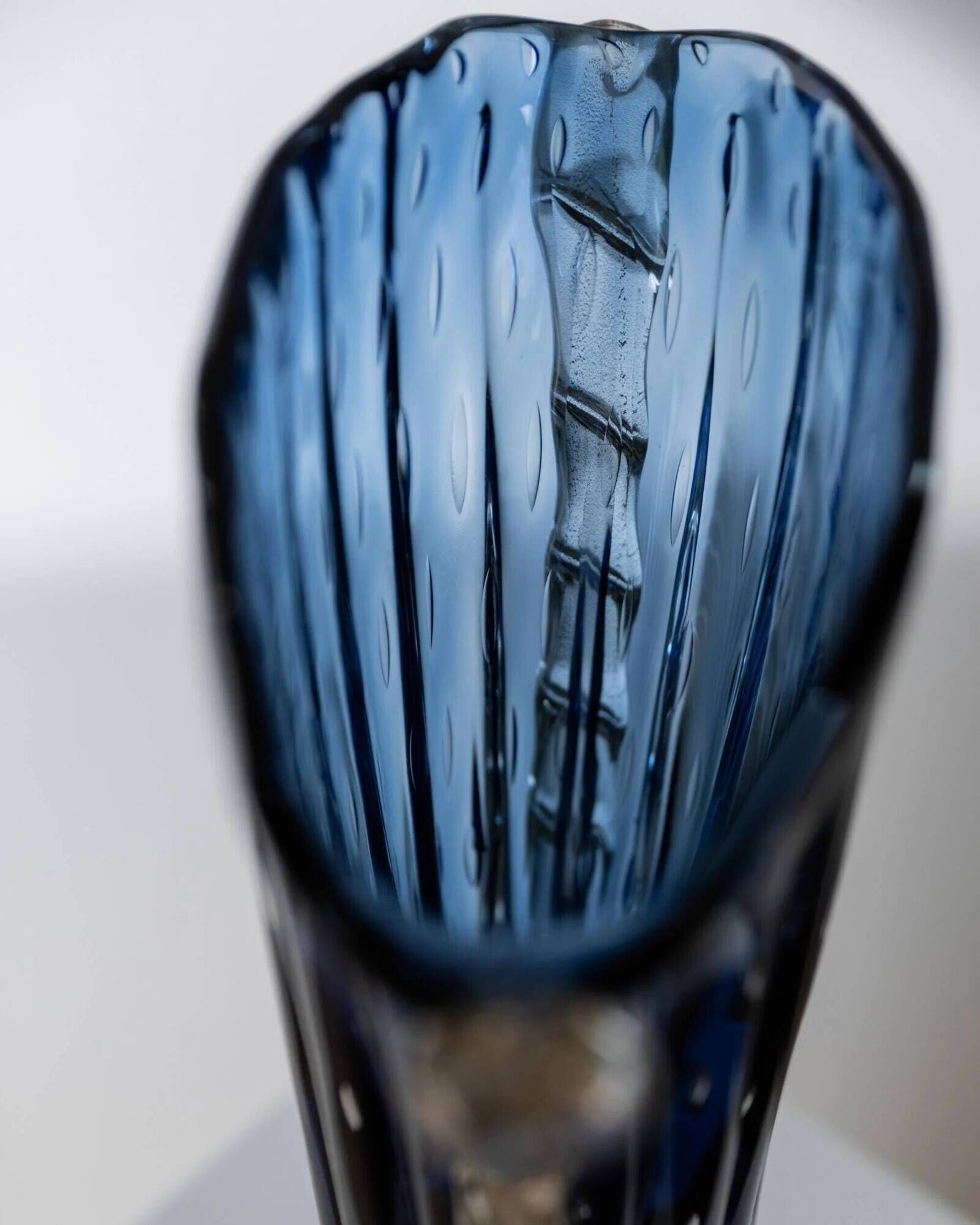Vintage Murano glass vase by Barovier, royal blue with gold, 1960s.