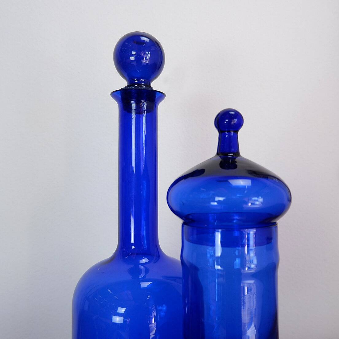 Blue glass carafe and candy box