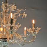 Venetian Chandelier in Colorless Murano Glass with 6 Lights, Circa 1930