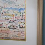 Painting View of Venice, pencil, watercolor and pastels, signed by Bernard Mangez
