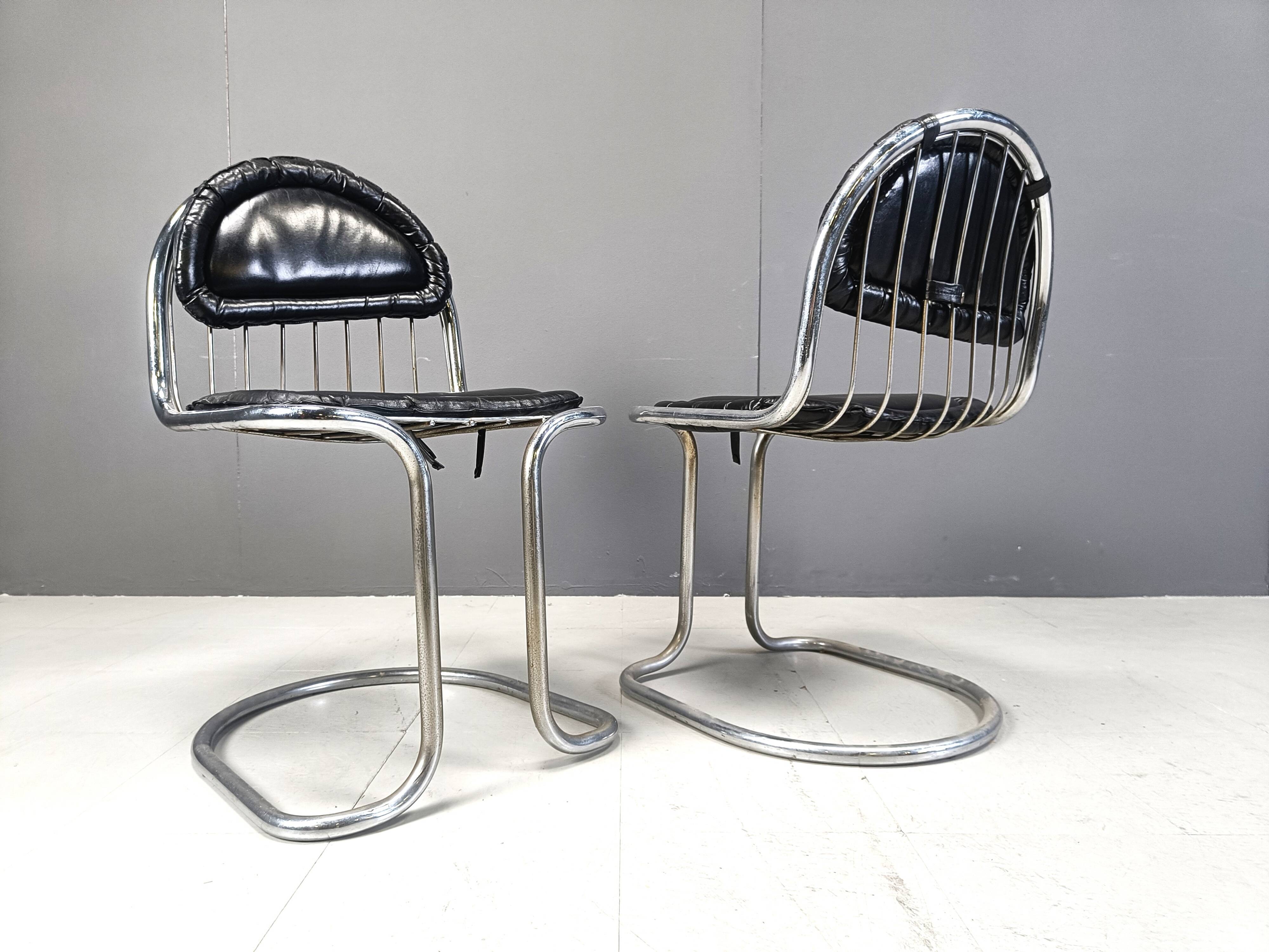Vintage Chrome and Leather Cantilever Dining Chairs, 1970s