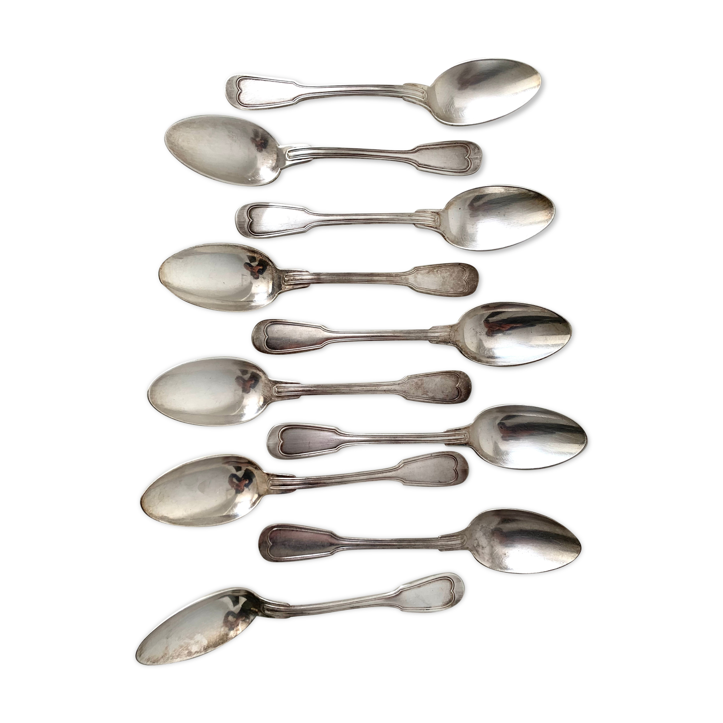 10 silver metal spoons