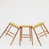 Set of 3 natural wood yellow wool bar stools
