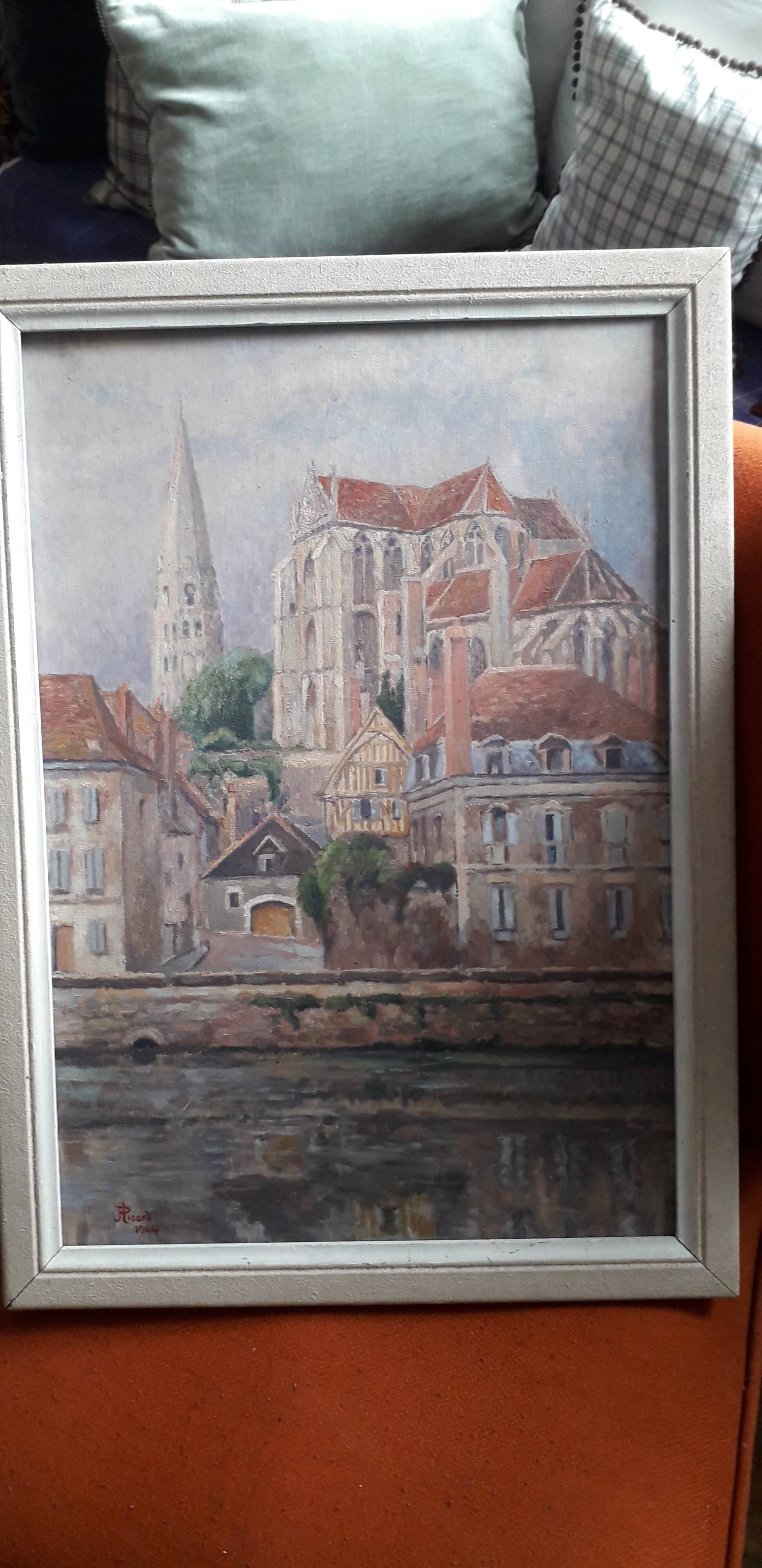 Old oil painting representing a landscape