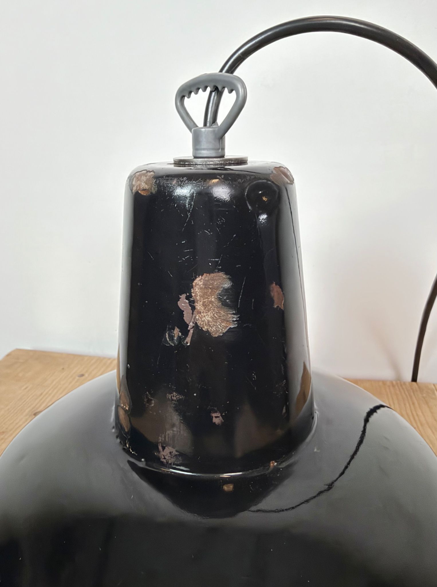 Industrial Black Enamel Factory Pendant Lamp, 1950s