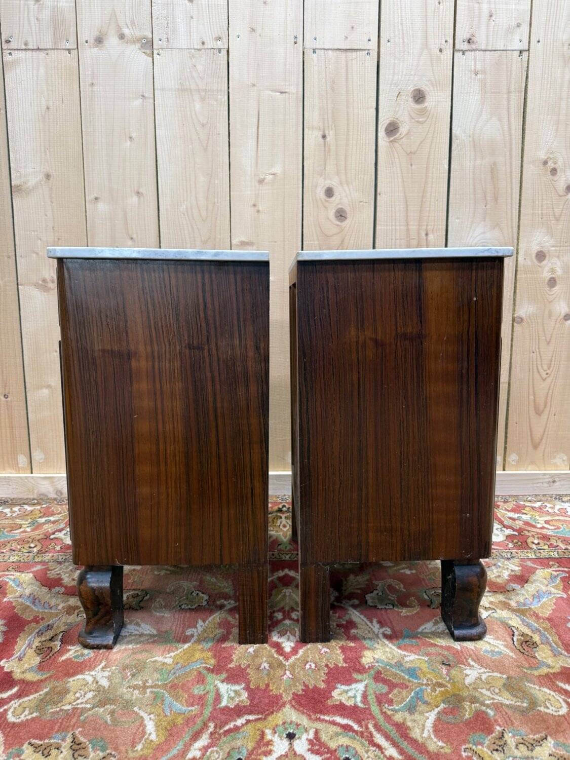 Art Deco bedside tables – Rosewood, Carrara marble & Brass – Year