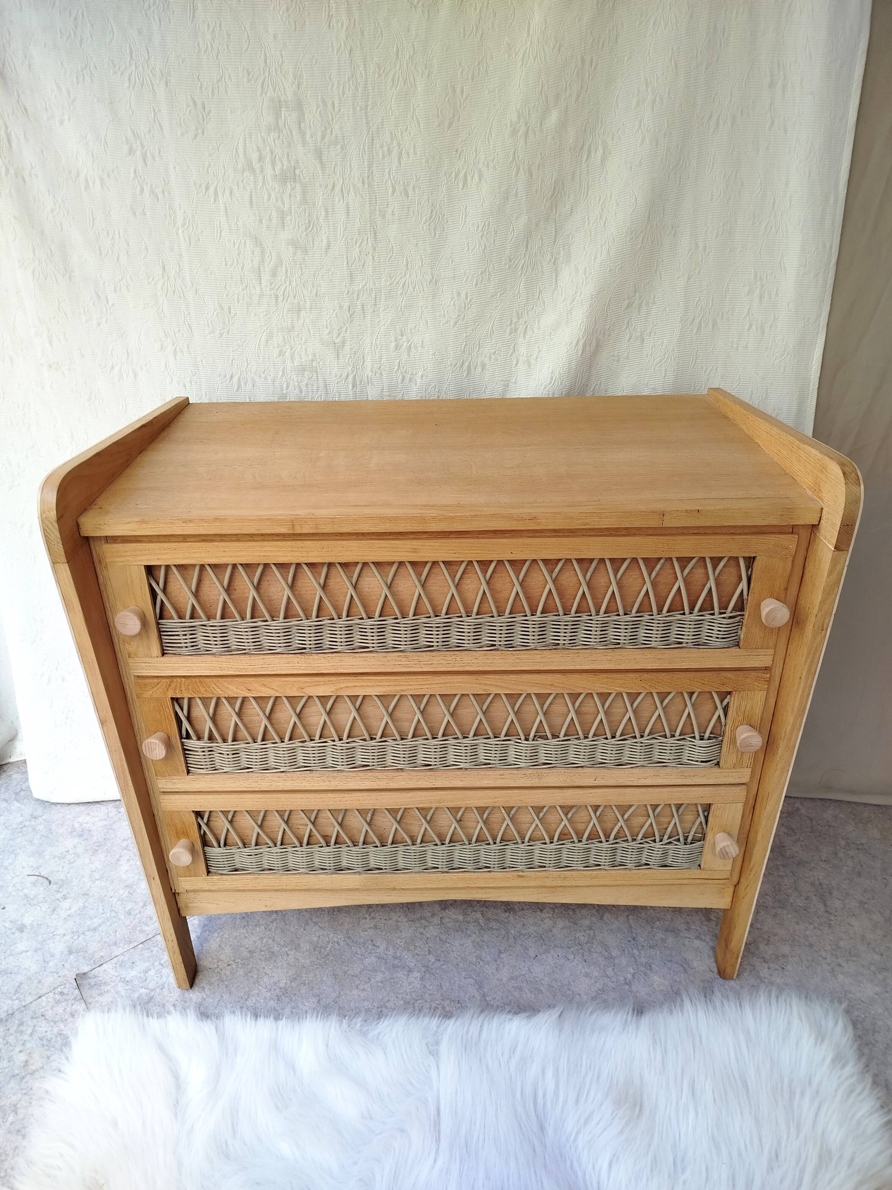 Authentic vintage rattan chest of drawers