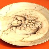 Painted sheet metal serving tray Fruit basket decor on beige background with marbled effect