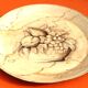 Painted sheet metal serving tray Fruit basket decor on beige background with marbled effect