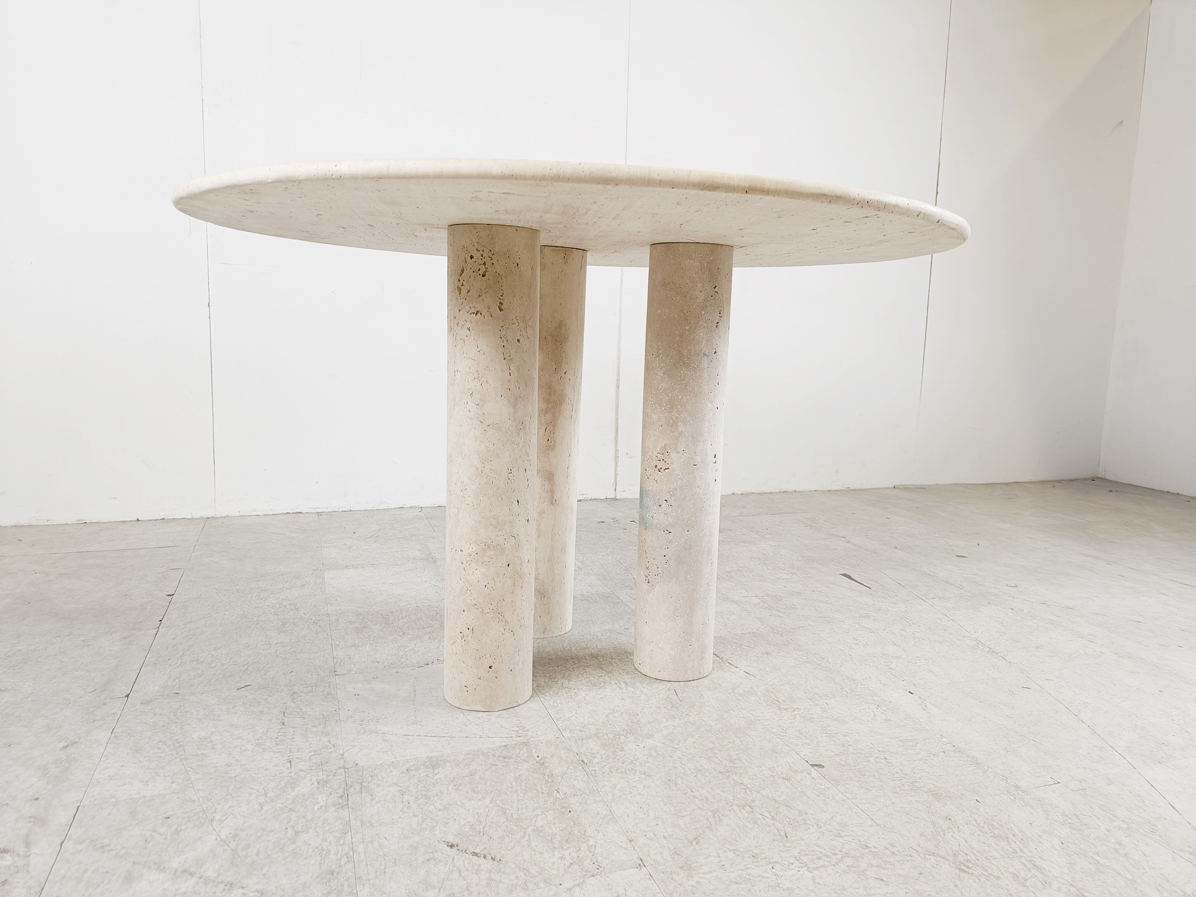 Round Italian travertine dining table 1970s