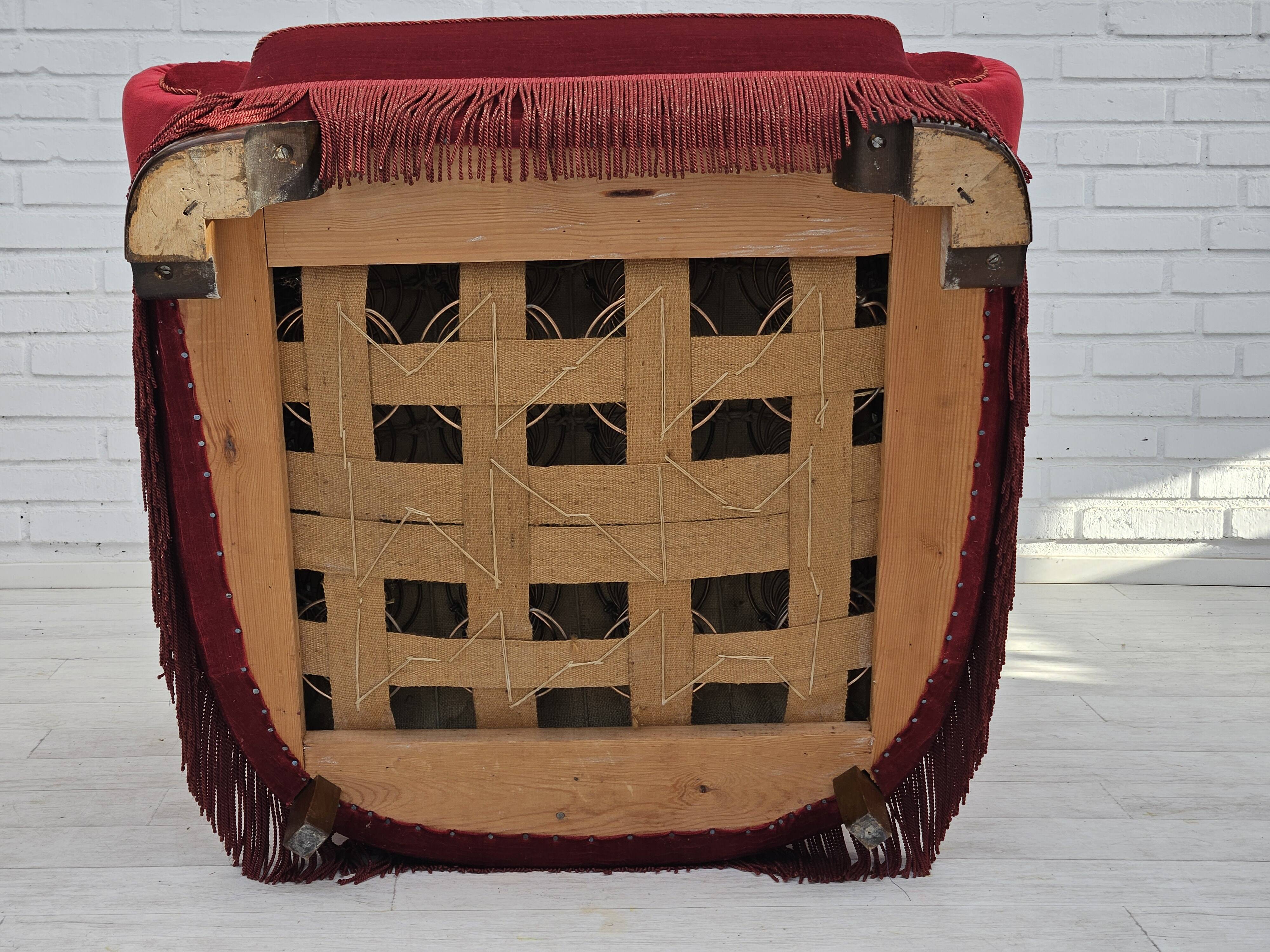 1960s, Danish relax armchair, original condition, red furniture velour.