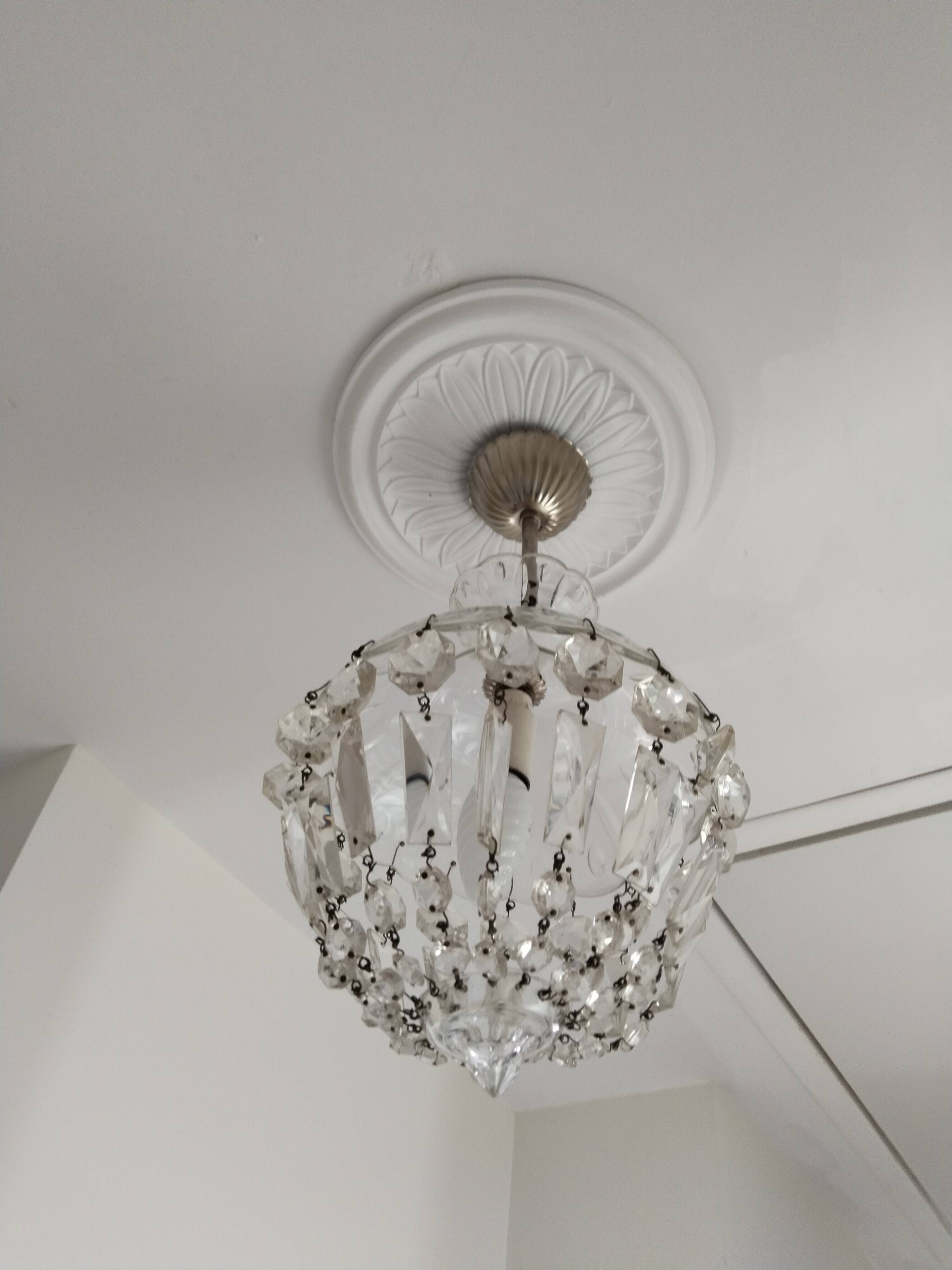 Lustre ancien à pampilles  , suspension vintage , shabby chic
