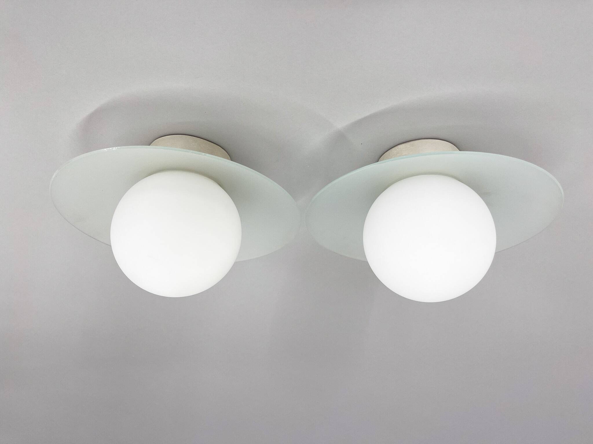 Pair of Space Age Glass & Ceramic Ceiling Lights, 1950's