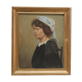 Portrait painting, painting on old canvas