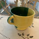 Large bowl in vintage green and yellow enamelled ceramic
