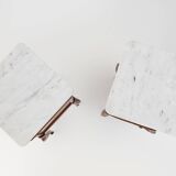 Pair of French Louis XV style nightstands in oak with Carrara marble top